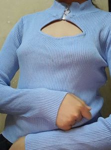 Ribbed Cut-out Mock Neck Top