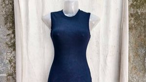 21109. Sleeveless Navy Blue Bodycon Dress