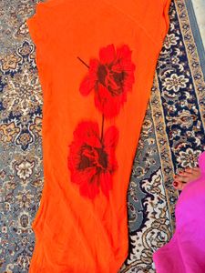 asos Vibrant Orange Saree with Floral Print