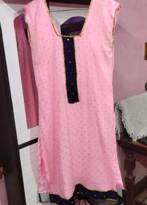 Pink Kurta with Dark Blue Trim