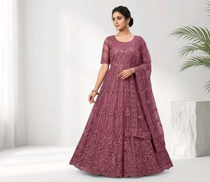 Elegant Mauve Party Wear Gown With Dupatta