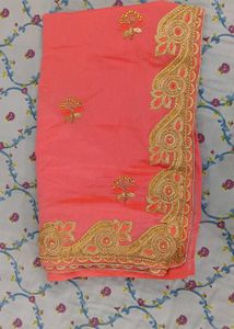 Beautiful Embroidered Peach Saree