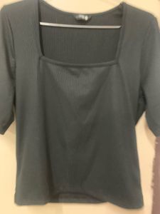 Black Ribbed Square Neck Top