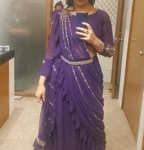 Purple Ready To Wear Georgette Heavy Saree