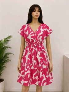 Retro Pink & White Patterned Dress