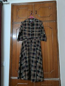 Stylish Buttoned Plaid Midi Dress