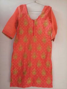 Coral & Golden Embroiderd Suit Salwar Set