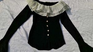 Elegant korean Ruffle Collar Knit Top