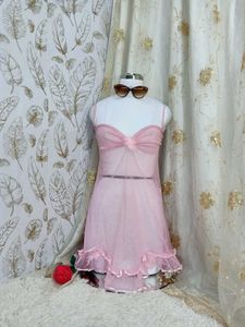 Sheer Pink Babydoll with Ruffles
