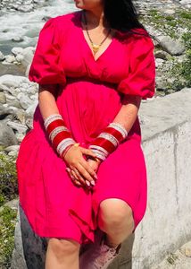 Pink Puff Sleeve Dress