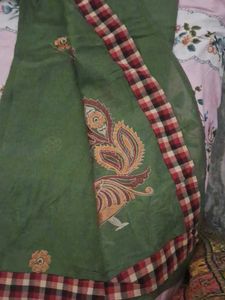 Olive Green Saree with Embroidery