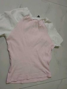 Pink &amp; White "Self Care" crop tshirt