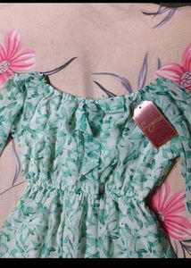 Green Floral Chiffon Ruffle Dress