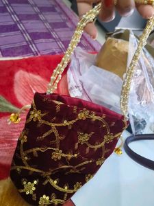 Embroidered Maroon Potli Bag