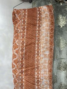 Orange Printed Kurta with Embroidery