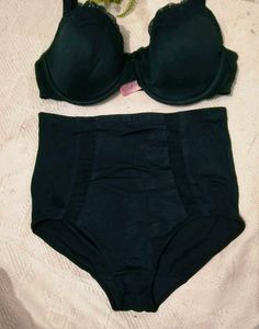 Black Lace Padded Bra with High waist penty 👍