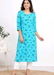 Stylish Blue Leaf Print Kurta/unsused