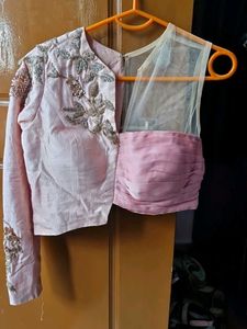 couture designer Pink Saree Embellished Blouse