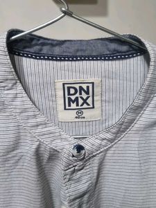 Men's Striped Band Collar Shirt