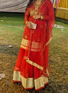 Red Sharara Bridal Garara Wear For Women