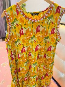Yellow Kurta with Embellished Neckline
