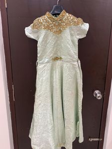 Green Stone Work  Gown For Kids