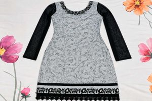 Elegant Grey Kurta with Black Sleeves