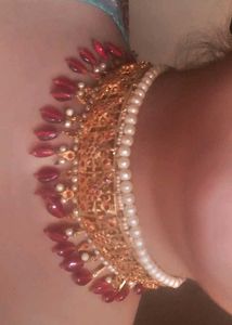 Elegant Red &amp; Gold Choker Necklace Jadavi Set