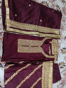 Maroon fabric combo kurta plaza dupatta parties dr