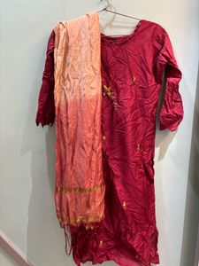 3 piece Maroon Embroidered Kurta