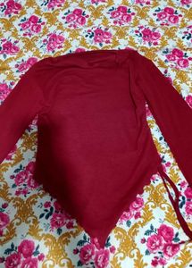 Chic Red Ribbed Bell Sleeve Top