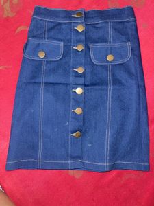 Denim Button-Front A-Line Mini Skirt
