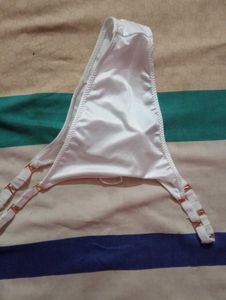 White Satin Thong with Rose Gold Accents