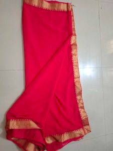 Elegant Pink Saree with Golden Border