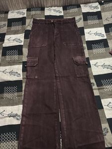 Brown Cargo Wide Leg Pants