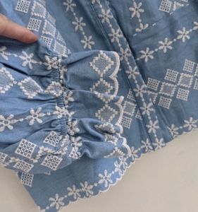 Zara - Embroidered Blouse Light Blue