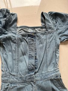 Denim Jumpsuit with Puff Sleeves