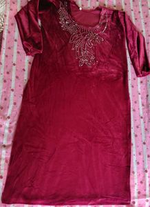 Elegant Burgundy Velvet Kurta with palazo