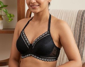 Lace Trim Halter Neck Bra- 40 B