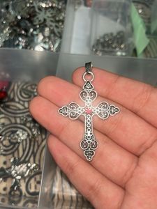 Cross Pendant Necklace pink diamond Charm
