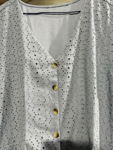 Eyelet Short Sleeve Button-Up Dress