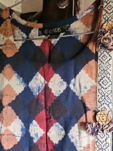 Blue Diamond Print Cold Shoulder Kurta