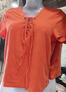 Bright Orange Lace-Up Top