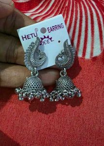 Silver Peacock Jhumka Earrings