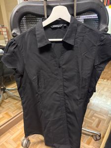 Classic Black Short Sleeve Collared Blouse