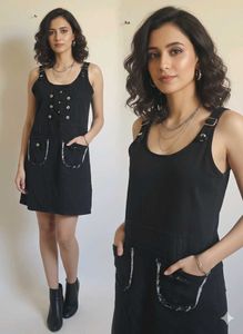 Black Denim Overall Dress