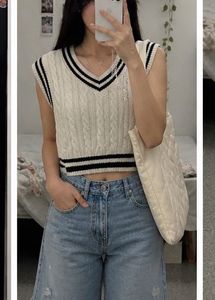 Cream Cable Knit V-Neck Vest