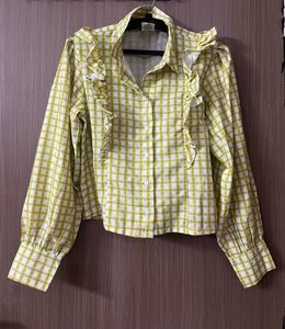 Charming Ruffled Plaid Button-Up Shirt