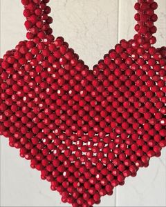 Red Heart Hand Beaded Handbag