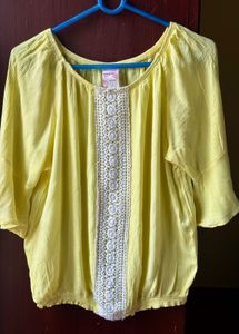 Yellow Boho Crochet Trim Top